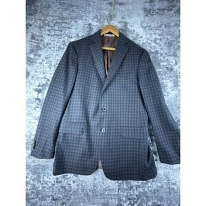 Blue Hardwick Wool Micro Check Mini Plaid Blue Blazer 58 BC02 Graph Microgrid